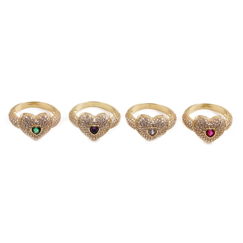 Herzring Kupfer Mikro Pavé Zirkonia Funkelnd Bunter Fingerschmuck Für Frauen Elegantes Geschenk