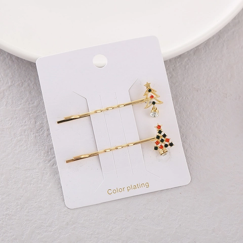Molletta Per Capelli Albero Di Natale Lega Strass Fermaglio Placcato Oro Accessorio Per Capelli Donna Gioielli Feste