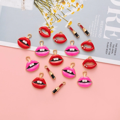 Ciondoli Labbra Bocca Rossetto Lega Smalto Strass Fai Da Te Creazione Gioielli Pendente Orecchini Stile Coreano