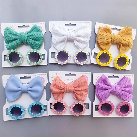 Daisy Sunflower Sunglasses And Bowknot Headband Cute Toddler Baby Girls Summer Outdoor Eye Protection Hair Accessories
