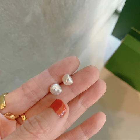 Baroque Freshwater Pearl Stud Earrings 925 Sterling Silver Post Irregular Shape Minimalist Niche Design Elegant Jewelry For Women