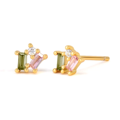 Pendientes Geométricos Cobre Con Poste De Plata Esterlina 925 Circón De Color Joyas Minimalistas Para Mujeres