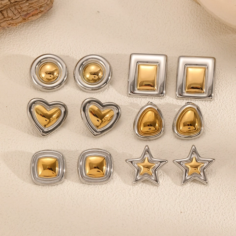 Zweifarbige Ohrstecker Aus Edelstahl Geometrische Herz Stern Quadrat Rund Tropfen Poliert Minimalistische Mode Für Damen