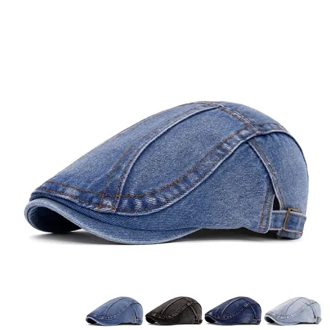 Gorra Plana De Mezclilla De Algodón Lavado Retro Hebilla Ajustable Estilo Británico Vintage Boina Unisex