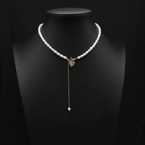 Elegant Natural Freshwater Pearl Necklace For Women 18K Gold Plated 925 Sterling Silver Heart Zirconia Pendant Toggle Clasp