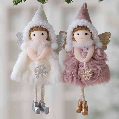 Plush Christmas Angel Ornaments With Glitter Wings Mesh Dress Hanging Dolls For Tree Decorations Festive Home Decor