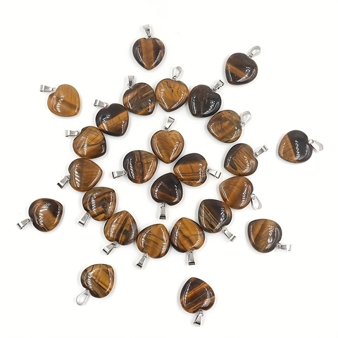 Natural Tiger Eye Stone Heart Pendant For Necklace Jewelry Crafting Retro Healing Gemstone Charm Accessory For Men Women