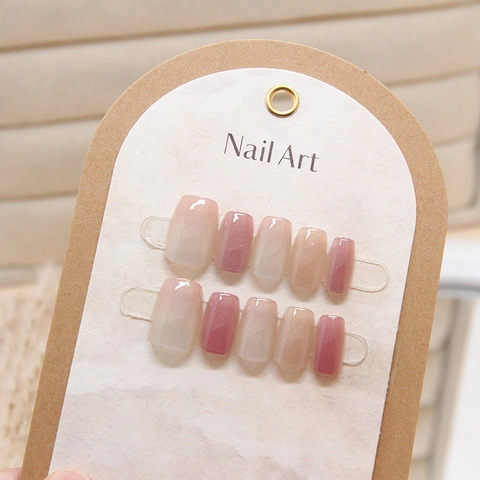 Uñas Postizas Press On Cat Eye Rosa Degradado Brillante Desmontable Elegante Dulce Manicura Para Mujeres Plástico ABS