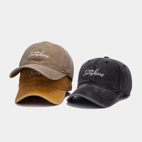 Washed Baumwolle Baseballkappe Hello Sunshine Distressed Vintage Style Verstellbar Sonnenschutz Casual Peaked Hat