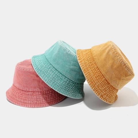 Washed Denim Bucket Hat Vintage Solid Color Sun Protection Outdoor Summer Casual Basin Cap For Men Women