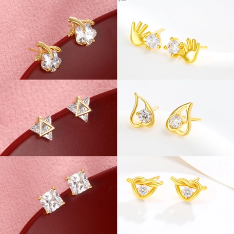 Pendientes de Botón de Lujo de Aleación con Strass para Mujer Color Oro Simple Estilo Ligero Moda Elegante Joyería Regalo