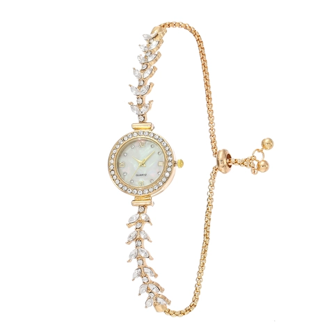 Elegante Reloj de Pulsera de Aleación en Forma de Hoja para Mujer Con Incrustaciones de Strass Reloj de Cuarzo para Uso Diario y Fiesta