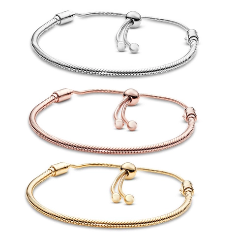 Adjustable Snake Chain Bracelet Stainless Steel Sliding Bolo Buckle DIY Charm Jewelry For Women Men