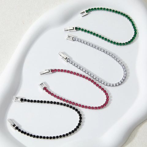 Tennis Bracelet Stainless Steel 14K Gold Plated Colorful Round Cubic Zirconia Claw Setting Elegant Jewelry For Women Men