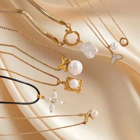 Stainless Steel Artificial Pearl Pendant Necklace Gold Plated Waterproof Hypoallergenic Fashion Jewelry For Women