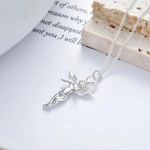 Engel Anhänger Halskette 925 Sterling Silber Zierlich Cupido Flügel Schlüsselbein Kette Schmuck Für Damen