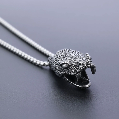 Collana Con Ciondolo A Testa Di Serpente Retro Acciaio Inossidabile Stile Gotico Punk Texture Squame Realistiche Gioielli