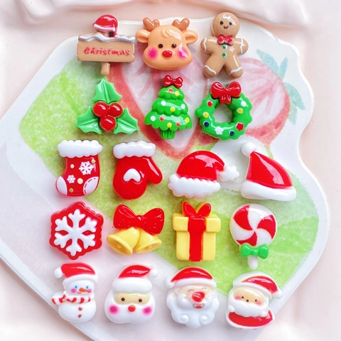 Mini Christmas Resin Cabochons Santa Snowman Gingerbread Man Flatback DIY Craft Decoration Accessories For Hair Clips