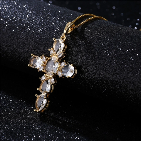 Collana Con Ciondolo A Croce In Rame Con Micro Intarsio In Zircone Stile Hip Hop Punk Gioielli Religiosi Per Uomo E Donna Placcato Oro