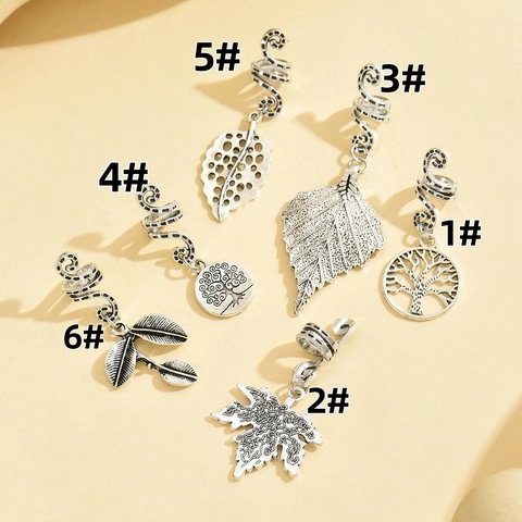 Dreadlock Hair Rings Charms Silver Alloy Spiral Clips Leaf Tree Of Life Pendants Braid Jewelry Accessories For Women