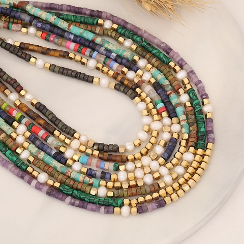 Halskette Mit Natursteinperlen Künstliche Perlen Und Edelstahlbeschlägen Für Damen Böhmischer Handschmuck