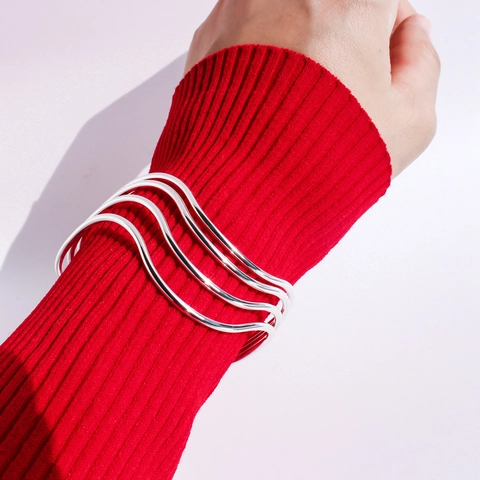 Minimalistische Meerlagige Golflijn Armband Voor Vrouwen Verstelbaar Verzilverd Koper Open Armring Mode Sieraden Cadeau