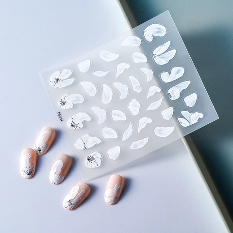 Japanese Style 5D Embossed White Flower Petal Nail Stickers Waterproof Self Adhesive Relief Elegant Manicure Decoration