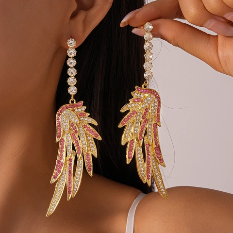 Pendientes Colgantes De Alas Exageradas Aleación De Cobre Diamantes De Imitación Con Poste De Plata Esterlina 925 Joyas De Lujo Vintage Para Mujer