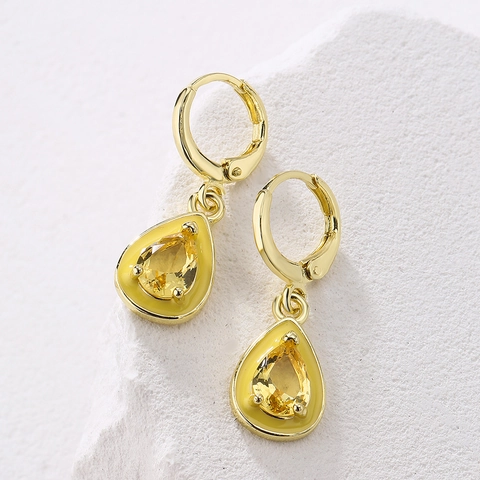 Teardrop Hoop Oorbellen Koper Verguld Met Zirkoon En Emaille Boheemse Vintage Stijl Voor Vrouwen Elegante Sieraden