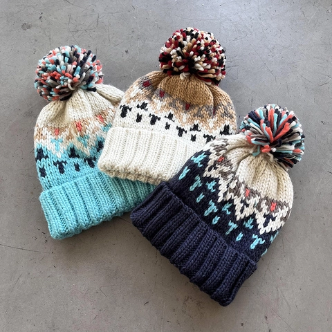Women Winter Warm Acrylic Knit Beanie Hat Mixed Color Geometric Diamond Jacquard Pattern With Pom-pom Cold Weather Skull Cap