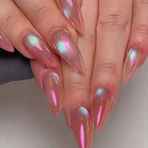 Kunstnagels Press On Donkerrood Kattenoog Gradiënt Glanzend Stiletto Valse Nagels Voor Dames Dagelijks