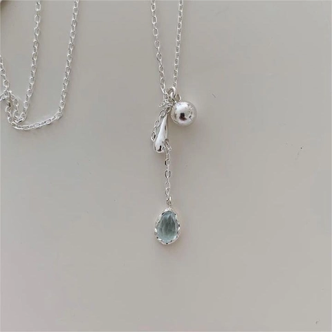 Collana In Argento Sterling 925 Da Donna Con Ciondolo In Zircone A Goccia D Acqua Blu Catena Lunga A Forma Di Y