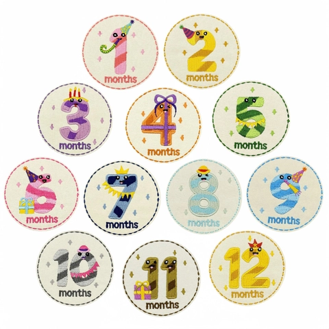 Cartoon Baby Monatliche Meilenstein Stickerei Patches Rund Zum Aufbügeln Stoffapplikationen Für Kleidung Dekoration Nähen