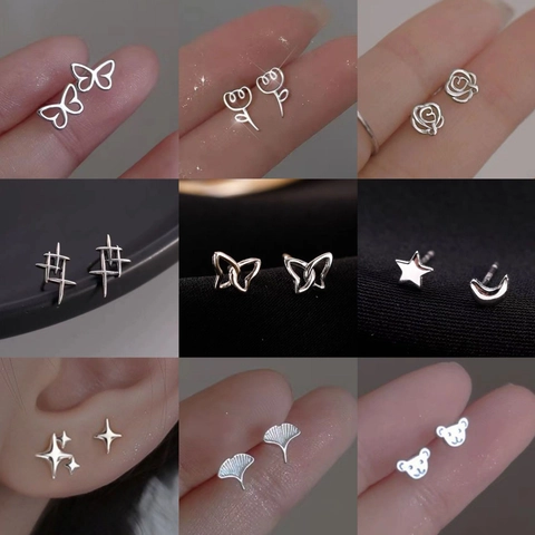Niche Design Stud Earrings With 925 Sterling Silver Earring Post Alloy Minimalist Style For Women Girls