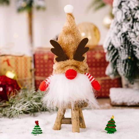 Kerst Gnome Rudolf Pluche Gezichtloze Pop Met LED-Licht Geblokte Hoed Gewei Bos Oude Man Ornament Feestdagen Thuis Decor