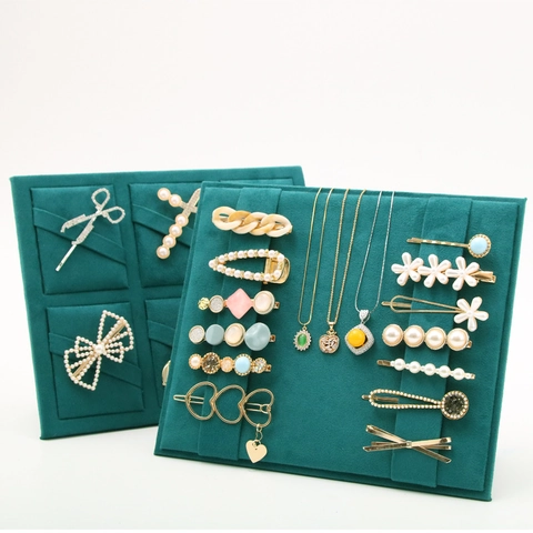 Jewelry Display Stand Velvet Linen Hair Clip Organizer Rectangular Necklace Storage Holder For Retail Showcase Boutique