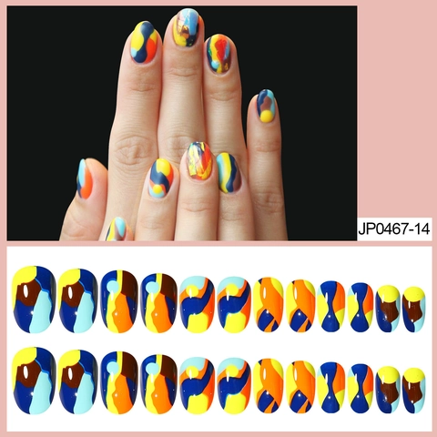 Press On Nagels Abstract Olieverfschilderij Kleurrijke Strepen Waterdruppelvorm Glanzende Kunstnagels Voor DIY Manicure Vrouwen