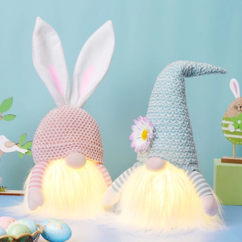 Adornos De Gnomo De Pascua Led Luminoso Muñeca Sin Cara Peluche Punto Orejas De Conejo Flor Decoración Del Hogar Escritorio