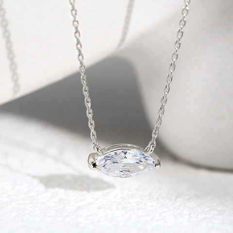 Collana Con Pendente In Zircone Marquise Argento Sterling 925 Per Donna Gioielli Di Moda Catena A Maglia Minimalista