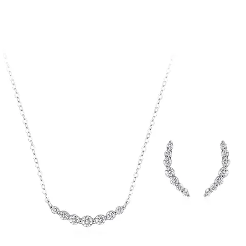 Ensemble de Bijoux en Argent Sterling 925 Ligne Sourire Avec Zirconia Collier Arc Minimaliste Et Boucles d'Oreilles Arc Femmes