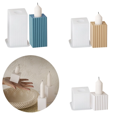 Stampo In Silicone Per Portacandele Quadrato A Costine Strisce Verticali Geometrico Gesso Resina Fai Da Te Aromaterapia
