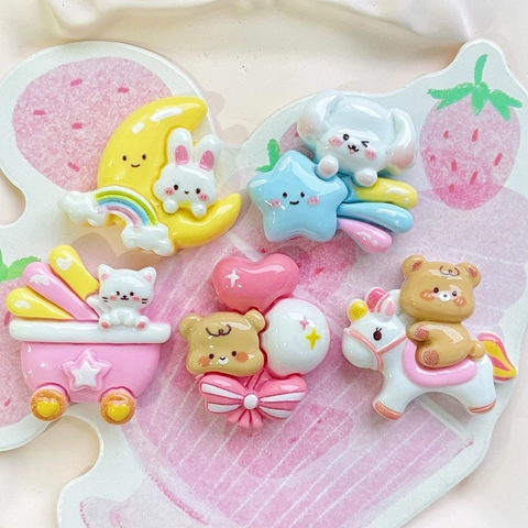 Dijes De Resina De Animales De Dibujos Animados Luna Conejo Oso Perro Accesorios DIY Para Funda De Teléfono Pinzas Para El Cabello Estilo Dulce