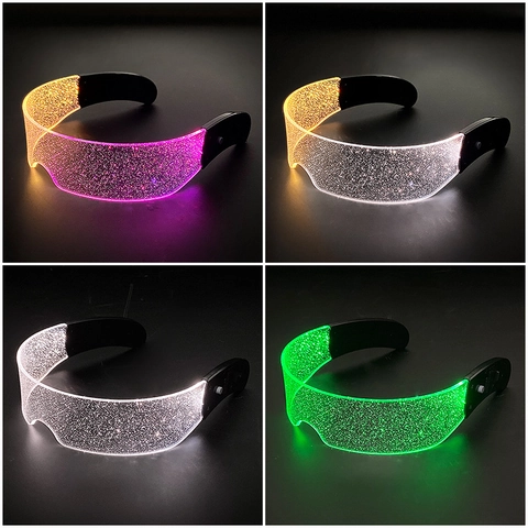 LED Glowing Glasses Acrylic Starry Cyberpunk Future Tech Luminous Eyewear For Party Rave Festival Night Club Cosplay Accessory
