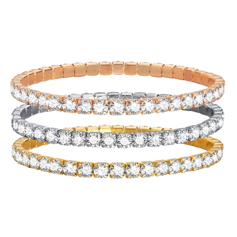 Tennis Bracelet Full AAA Cubic Zirconia Inlaid Titanium Steel Gold Silver Color Sparkly Jewelry For Women