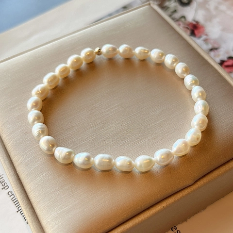 Minimalist Natural Freshwater Pearl Bracelet For Women Handmade Baroque Pearl Elastic Bracelet With Gold Bead Jewelry Gift