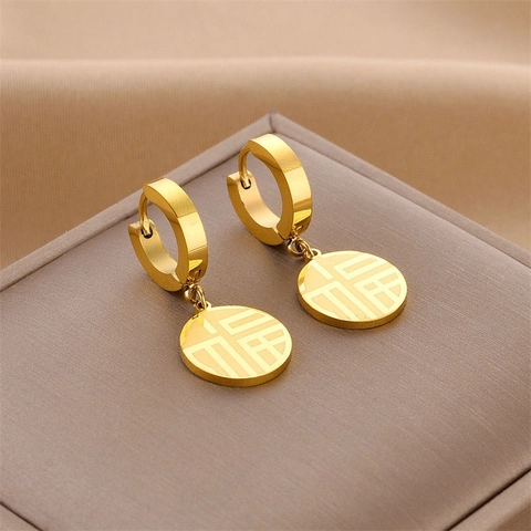 Collana Con Pendente Rotondo Carattere Cinese Fu Acciaio Inossidabile Placcato Oro Gioielli Di Benedizione Stile Minimalista