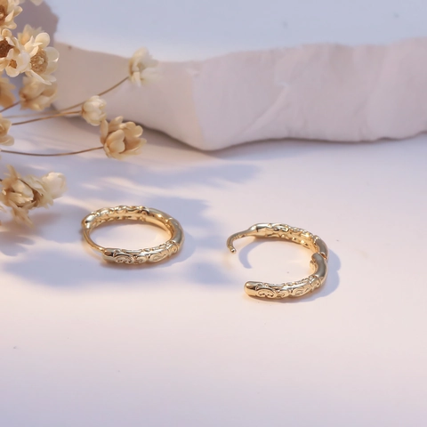 Vintage Relief Hoop Earrings Copper With 925 Sterling Silver Earring Post Gold Plated Hypoallergenic French Style Jewelry