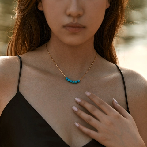 Türkis Halskette Für Damen Kupfer 18K Vergoldet Boho Perlen Handgefertigt Schmuck Vintage Stil