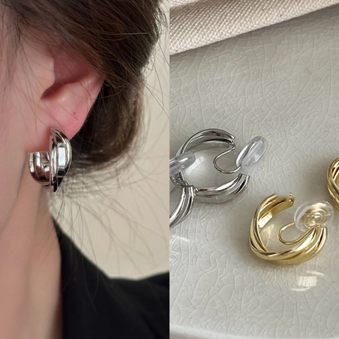 Orecchini A Clip Circolari Geometrici Metallici Francesi Senza Buco Design Intrecciato In Rame Gioielli Minimalisti