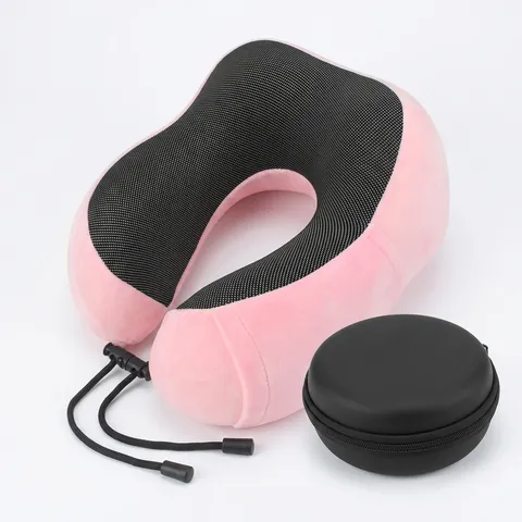 Cuscino Da Viaggio A Forma Di U Memory Foam Velluto Morbido Rete Traspirante Supporto Per Aereo Ufficio Regolabile Portatile